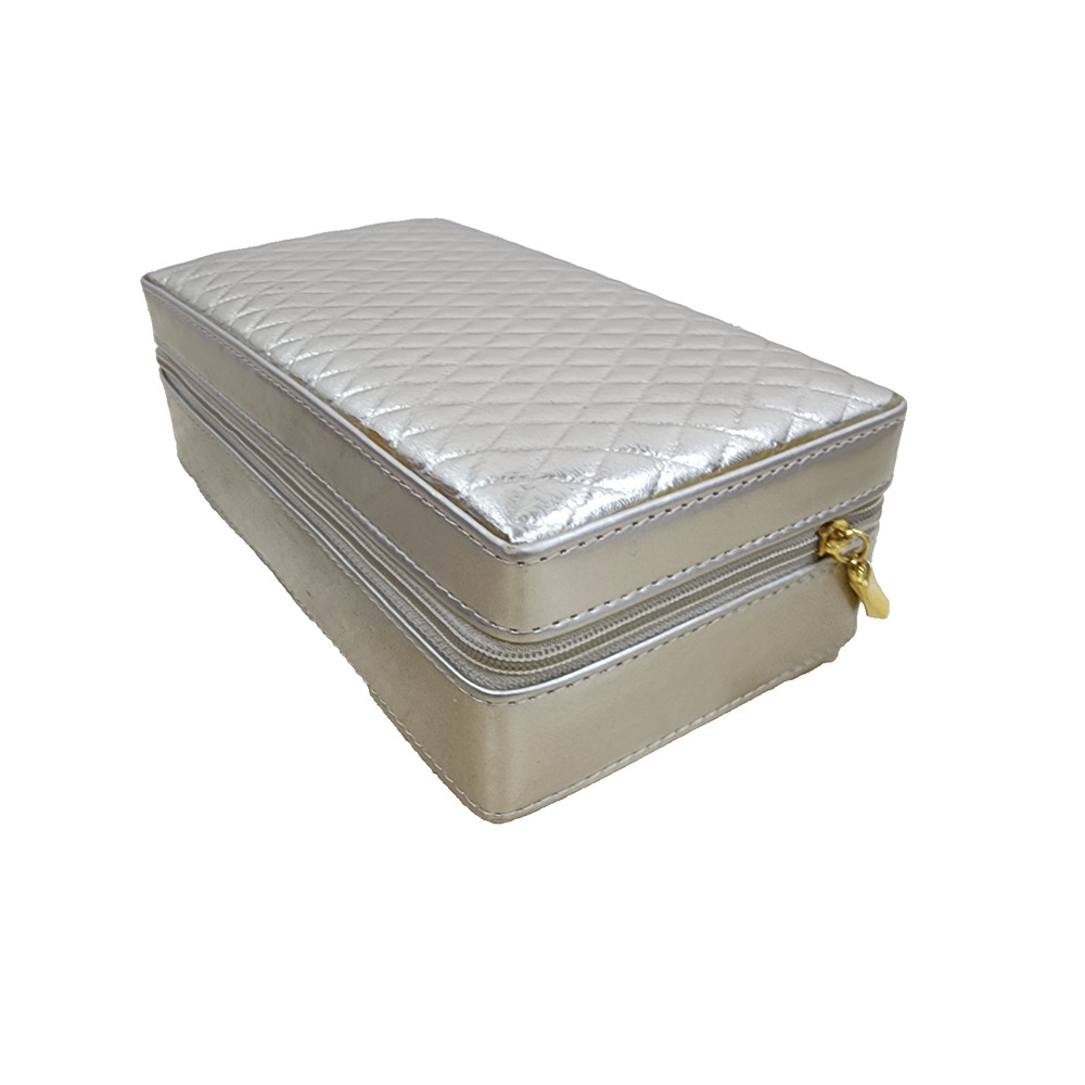 Tuscan Designs Travel Jewelry Case Box Gold Silver Quilted Faux Leather Vanity